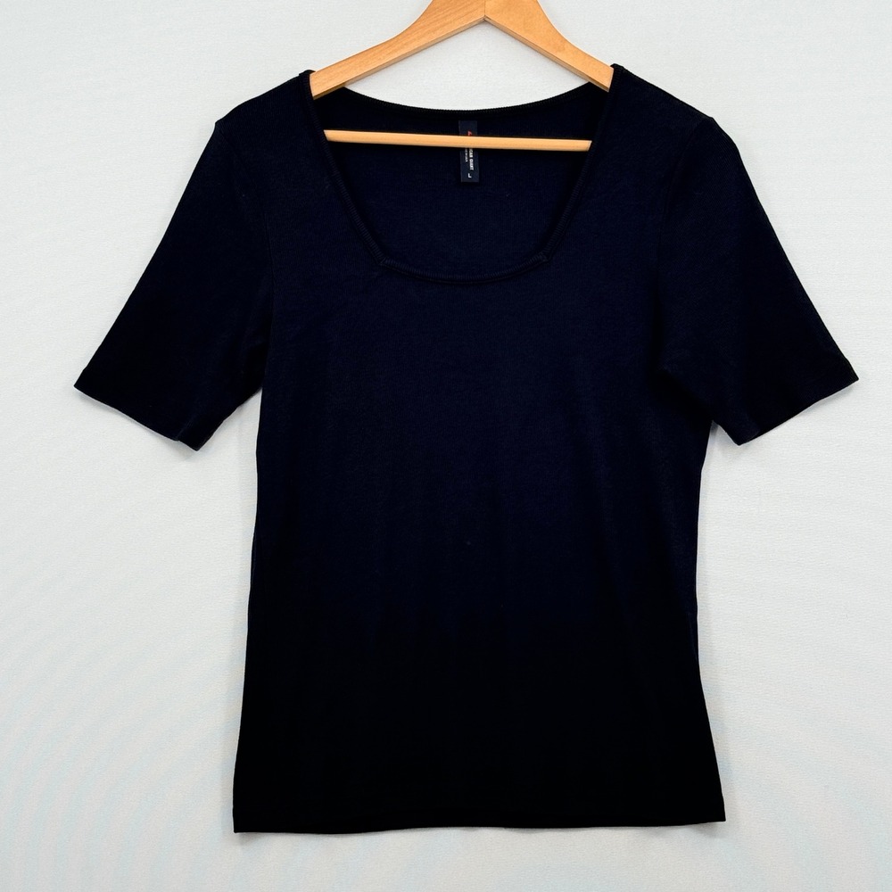 American Giant Ribbed Square Neck Top Womens Large Black Short Sleeve Capsule